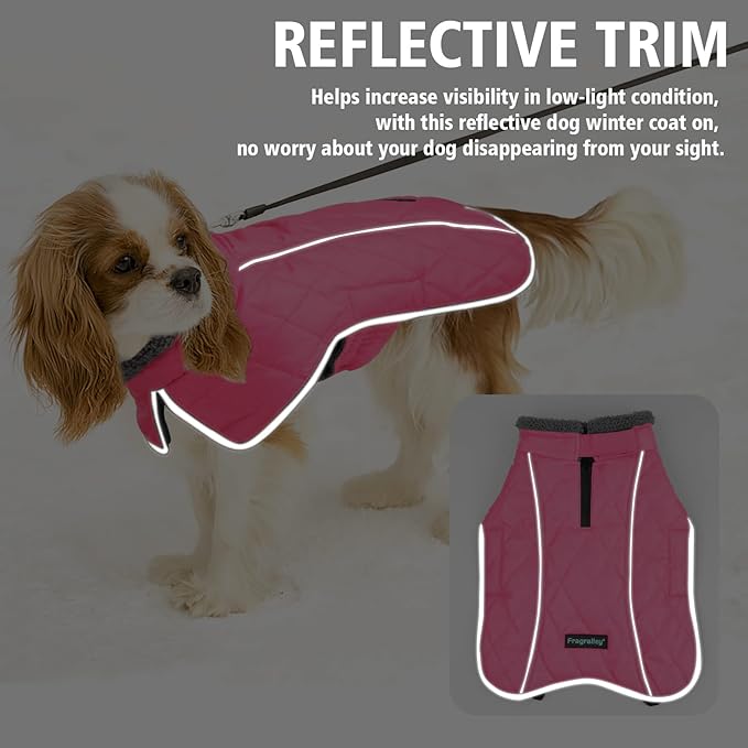 Fragralley Dog Coat Large, Waterproof Dog Jacket with Warm Fleece Lining, Adjustable Reflective Dogs Winter Coat, Turtleneck Pet Coats for Cold Weather (Pink XL)