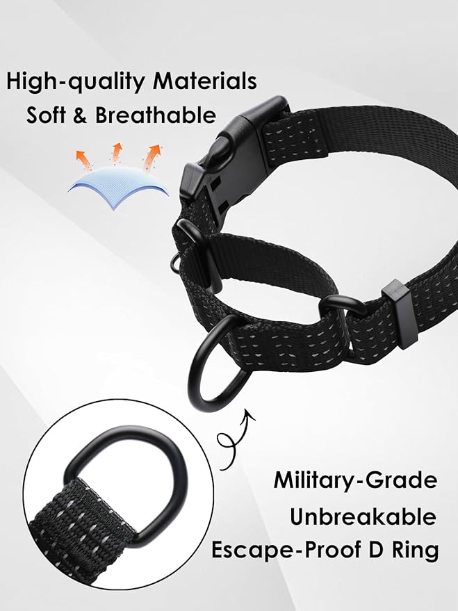 Martingale Collar for Dogs, Adjustable Soft Nylon Dog Collars with Special Design Cute Patterns (Black, M (1" x 15.5"-19.5"))