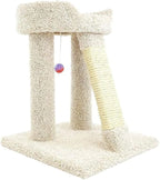 Maykoosh French Flair Elevated Cat Scratch Post with Cat Bed, Compact and Stylish Elevated Cat Bed with Plush Carpet and Sisal Scratching Post, Perfect for Sleep and Play Beige