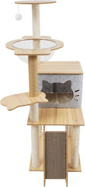 47.2-Inch Cat Tower, Multi-Level Cat Scratching Climbing Frame Cat Tree with Toy for Indoor Cats Paper Pillar Scratching Posts, Grey