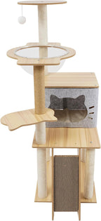 47.2-Inch Cat Tower, Multi-Level Cat Scratching Climbing Frame Cat Tree with Toy for Indoor Cats Paper Pillar Scratching Posts, Grey