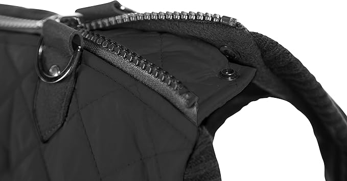Gooby Fashion Vest Dog Jacket - Black, Medium - Warm Zip Up Bomber Vest with Dual D Ring Leash - Winter Water Resistant Small Dog Sweater