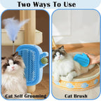 3-in-1 Cat Self Groomer Brush – Wall Corner Cat Scratch Pad with Catnip Ball & Feather Toy, Cactus-Style Wall Brush for Indoor Cats, Cats Massager & Face Scratchers for Fur Pets