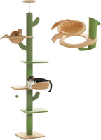 PETEPELA Floor to Ceiling Cat Tree [87"-100"] Height Adjustable, 5 Levels Cactus Cat Tower+56.3'' Tall Cat Tree for Indoor Cats, Cactus Cat Tower