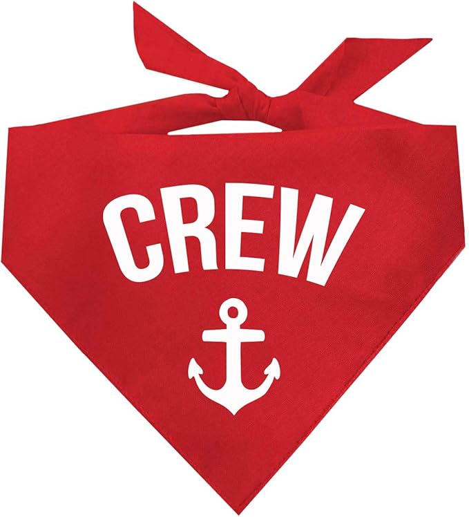 Crew Anchor Boat Dog Bandana | 100% Cotton | Made in USA | Boat & Fishing | Captain | Beach & Lake | Summer | Outdoors | Father's Day | Red, One Size