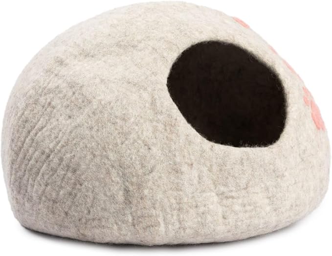 Luxurious Merino Wool Cat Cave - Foldable Hideaway Pod for Indoor Cats - Premium Felt Kitten Pet Enclosure - Covered Cat House for Ultimate Cozy Comfort by Woolygon (Paw)