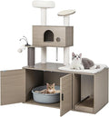 PETSITE Cat Tree with Litter Box Enclosure, 2-in-1 Modern Cat Tower with Condos, Top Perch, Sisal Posts, Scratching Board, Platform, Dangling Balls, Hidden Litter Box with Cat Tree (52 Inches Tall)