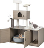 PETSITE Cat Tree with Litter Box Enclosure, 2-in-1 Modern Cat Tower with Condos, Top Perch, Sisal Posts, Scratching Board, Platform, Dangling Balls, Hidden Litter Box with Cat Tree (52 Inches Tall)