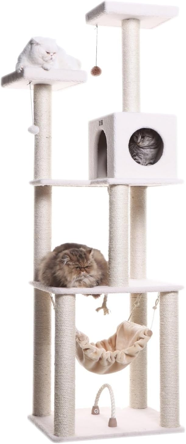 Classic Cat Tree 4 Level Condo, Swing & Hammock - Durable Cat Tower for Indoor Cats - Ivory