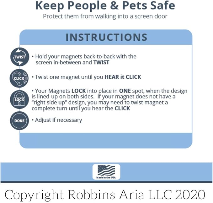 Screen Door Magnets Double Sided – Keep People, Kids, and Dogs from Running into a Screen Door. Saver - Robbins Aria Mandala