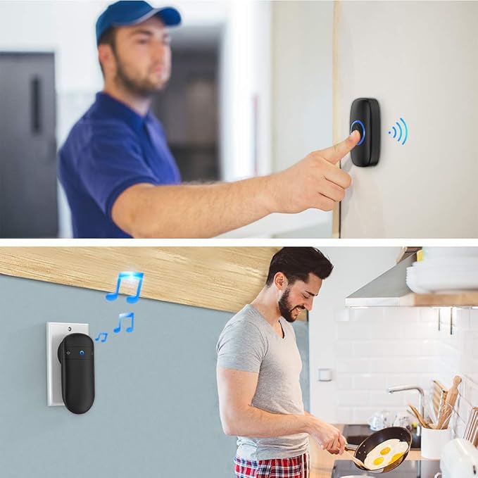 SECRUI Wireless Doorbell with 2 Buttons – Doorbell Kits for Front Door Back Door– Battery Operated Doorbell with 52 Chimes, LED Flash, 5 Volume Levels – Waterproof Modern Doorbell – Over 1000FT