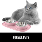 GORILLA GRIP Feeding Mat Bowl Set, 100% Waterproof BPA Free Silicone Base, 304 Stainless Steel Cat and Dog Bowls for Food and Water, Slip Resistant, High Edge, US Designed, Patent Pending, 1 Cup Pink