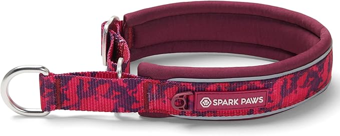 Spark Paws Martingale Dog Collar – Cushioned Slip-On Training Collar, Heavy Duty, Safety-Tested No-Buckle Collar for Medium & Large Dogs - Fuchsia Camo - D