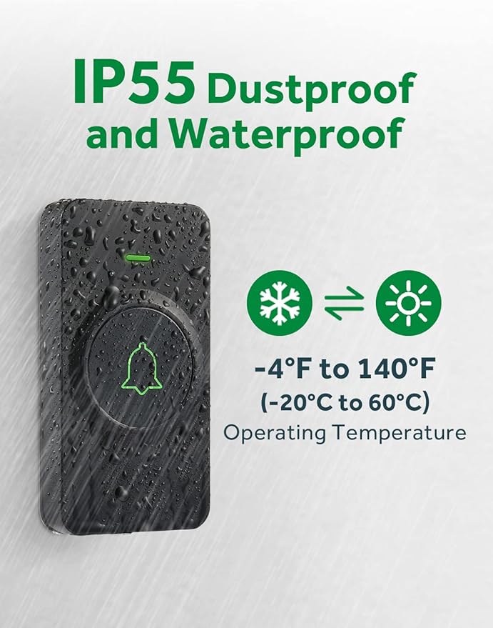 AVANTEK Wireless Door Bell, CB-12 Mini Waterproof Doorbell Chime Operating at 1000 Feet with 52 Melodies, 5 Volume Levels & LED Flash