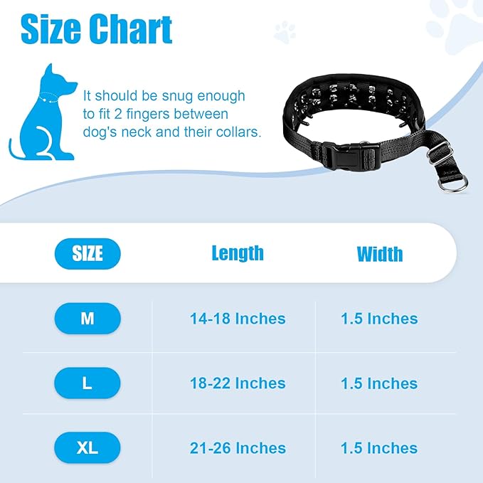 Lightweight Prong Collar for Dogs, Reflective No Pull Dog Collar | Adjustable Size Dog Pinch, Breathable Woven Fabric Air Grid Technology, Martingale Collar for Dogs Training(Black-L)