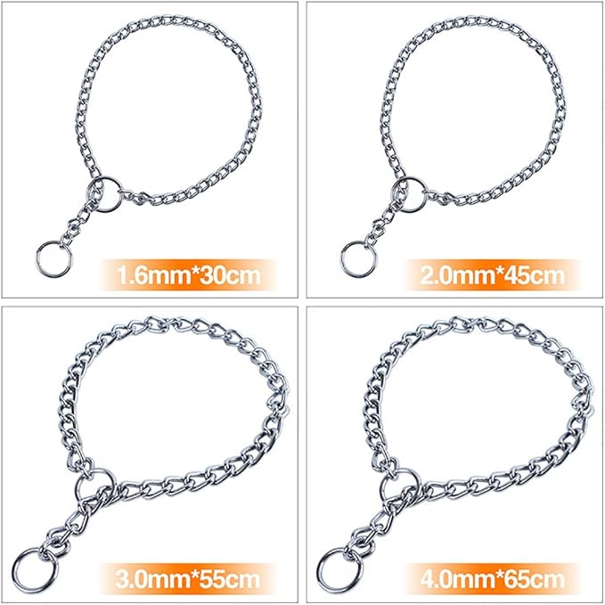 1-Pack Metal Training Dog Chain Collar, Slip Link Dog Collar Heavy Duty Puppy Collars for XS Dogs, Silver XSmall