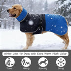 Waterproof Dog Winter Coat, Reflective Turtleneck Fleece Jacket with Snow Protection for Large Dogs, Cold Weather Pet Clothing (Blue, 6XL)