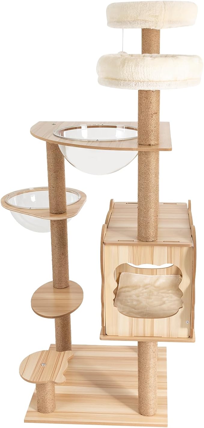 Cat Tree Modern Cat Tower for Indoor Cats, Multi-Level Cat Condos with Scratching Post & Resting Platforms for Large/Small Cat Climbing, Cat Activity Center Playground