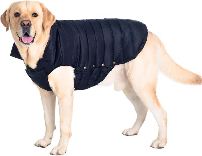 SPACE LION Dog Puffer Jacket, Down Winter Coat, Durable Outdoor Coat for Cold and Windy Conditions, Lightweight & Adjustable Fit Coats for Large Dogs, (Black, Size30/5XL)