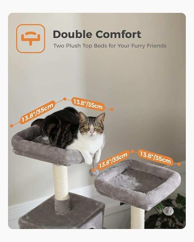 PEQULTI 71'' Cat Tree for Indoor Cats with Big Hammock, Tall Cat Tower for Large Cats with 2 Cat Condo, 2 Soft Top Perch, Scratching Posts and Pad, Grey
