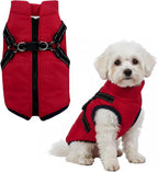 Dog Winter Coat with Harness Winter Jacket for Small Dogs Reflective Cold Weather Coats Warm Pet Vest Waterproof Snowsuit (Red, Small)