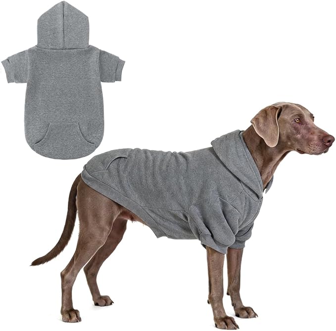 KOOLTAIL Dog Hoodie for Large Medium Small Dogs, Soft and Warm Pet Sweater with Leash Hole and Pocket Boy Girl, Puppy Fall Winter Jacket Clothes, French Pitbull Cold Weather Coat Sweatshirt, Grey L