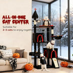 Gothic Castle-Inspired Cat Tree- 77.6" H Multi-Level Large Kitty Climbing Tree Tower with Coffin Bed, Cozy Plush ‌Pussycat Perches, Sisal Scratching, Activity Center, for Indoor Cats