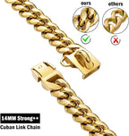 Strong Stainless Steel Gold Dog Chain Collar with Safety Buckle,14MM Cuban Link Chain Collar,Dog Necklace Walking Collars for Small Little Medium Dogs Puppy