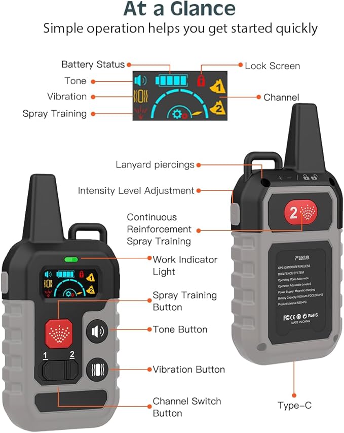 Citronella Dog Training Collar with Remote, 4 Modes Beep/Vibration/Spray/Spray Enhancement, Humane Safe Rechargeable Dog Bark Collar, IPX6 Waterproof Spray Collar, Range 300m 【Only Work with Remote】
