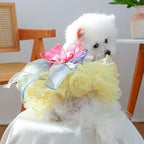 ANIAC Elegant Dog Dress for Small Dogs Girls, Bow Knot Puppy Clothes Female, Cat Princess Tutu Dress, Formal Pet Pary Outfit for Wedding Birthday Valentines (Yellow, Large)