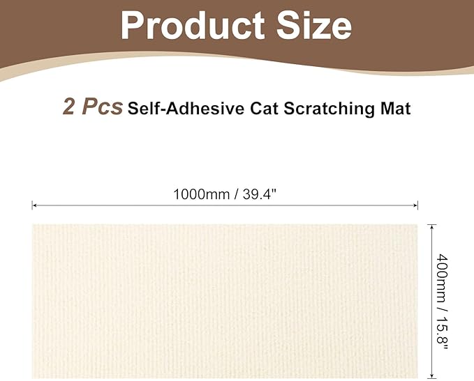 uxcell Self-Adhesive Cat Scratching Mat, 2 Rolls 39.4" x 15.8" Couch Protector from Cat Claws for DIY Sofa, Wall, Doors, Cut Anti Cat Scratch Pad Carpet Mat, Beige