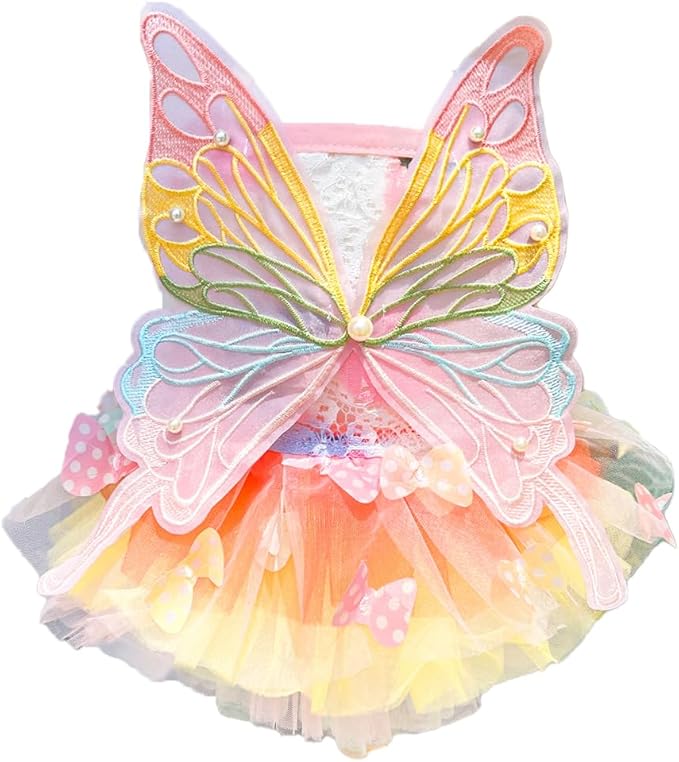 Dog Princess Dress,Summer Thin Cat Rainbow Butterfly Pettiskirt Cute Pet Clothes Chihuahua Teddy Dress Pet Supplies (XL)