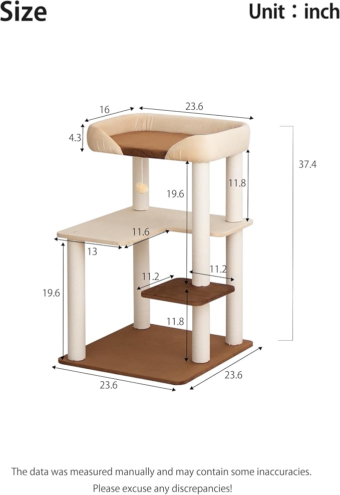 Modern Cat Tree for Large Cats, 37.5-Inch Tall Cat Tree Tower with Wide Shelves Low Step Cotton Scratching Posts, Super Sturdy Base, Cozy Perches, and Interactive Toys for Indoor (95cm White)