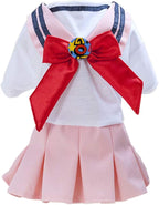 Tangpan Bow-Knot Student Cosplay Pet Costume Dog Skirt Camp Dress(Pink,S)