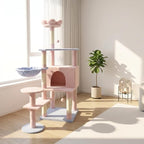 Flower Cat Tree with Large Condo, Removable Flower Cushion and Hammock, Multi-Level Cat Tower with Hanging Basket, Cat Cave, Scratching Posts,Cat Furniture for Indoor Cats, Perfect for Multiple Cats