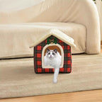 Christmas Cat Bed for Indoor Cats Plaid Xmas Cat Tent Cats Bed Cave for Pets Kittens and Dogs (Christmas Plaid, L (20.5 X 17 X 19.7 Inch))