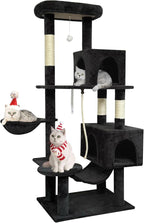 58" cat Tree Tall, Large Multi-Level Cat Condo with Sisal Leaf Scratching Posts, Sturdy Construction Easy Assembly, Indoor Pet Furniture,Dark Gray