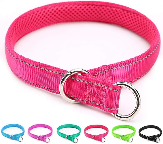 Reflective Slip Dog Collar, Training Loop Dog Collar Suitable for Dogs Weight 20-38 lbs, Nylon Collars with Soft Padded (5/8" W x 15.5" L, Pink)