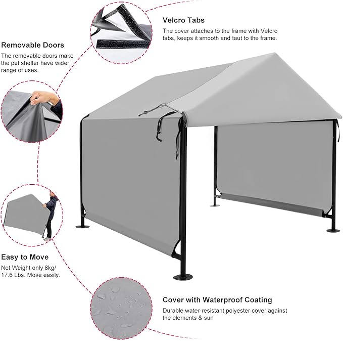 4x4 FT X-Large Outdoor Dog House for Large Dogs, Heavy Duty Weatherproof Dog Kennel with Upgraded Doors, Dog Tent for Outside Shelter, Waterproof Canopy Pet House for Small Animals, Grey