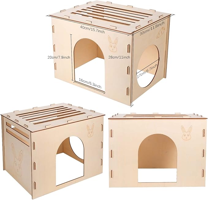 Woiworco Wooden Rabbit Hideout Castle for Easter Day, Rabbit Houses and Hideouts, Wooden Rabbit Bunny Hideout for Indoor Bunnies Chinchilla, Hamsters and Guinea Pigs Hut to Hide