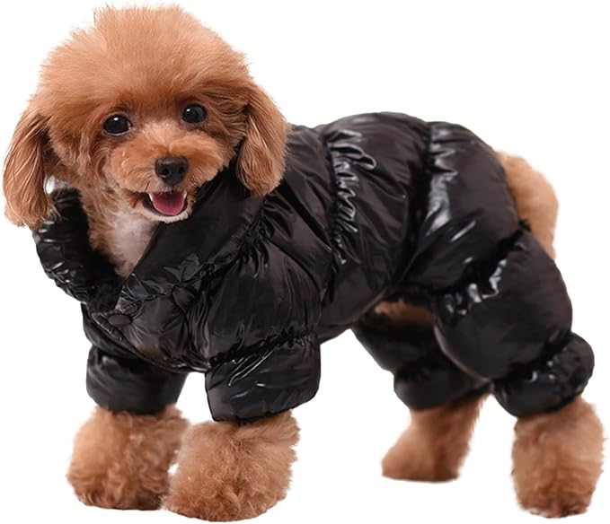 AOFITEE Dog Winter Coat, Waterproof Dog Jacket, Fullbody Dogs Winter Coat Snowsuit, Windproof Puppy Puffer Jacket Snow Suit with Legs, Pet Fleece Vest, Cold Weather Coats for Small Dogs, Black XXL