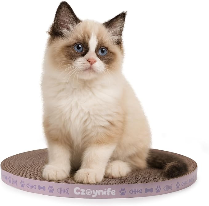 10 Inch Round Cat Scratcher Pad - 3/5 Inch Thick Compressed Cardboard Refill for Indoor Cats, Standalone Scratching Board to Protect Home Furniture & Satisfy Feline Scratching Instinct (1 PCS)