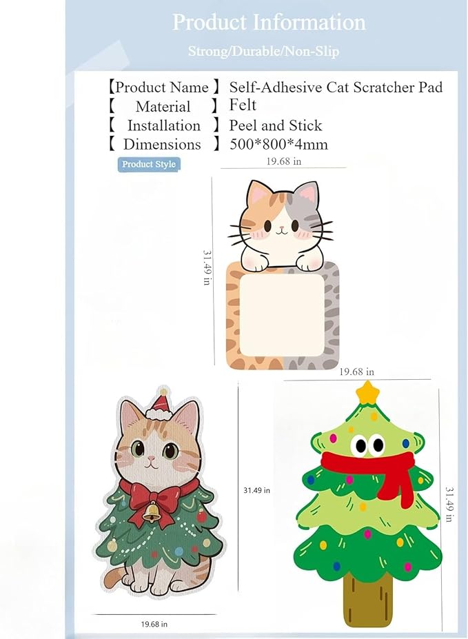 Wall Mounted Cat Scratching Pad with Back Adhesive Self-Adhesive Cat Scratcher Board for Wall, Door Sofa Extra Large Durable Cat Scratcher Mat for Indoor Cats Trimmable Design (Green)