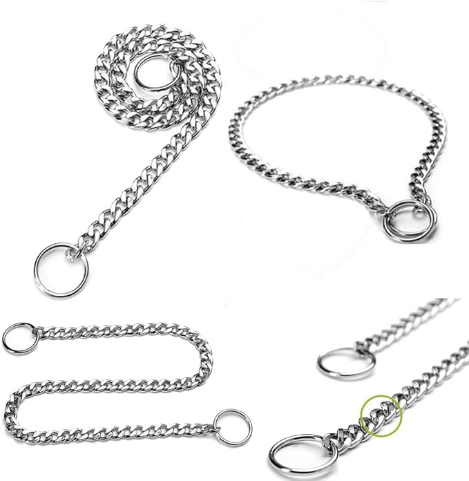 Slip P Puppy Chain Collars for Dogs, Silver XS Metal Training Martingale Collar for XXS Small Medium Large Dogs
