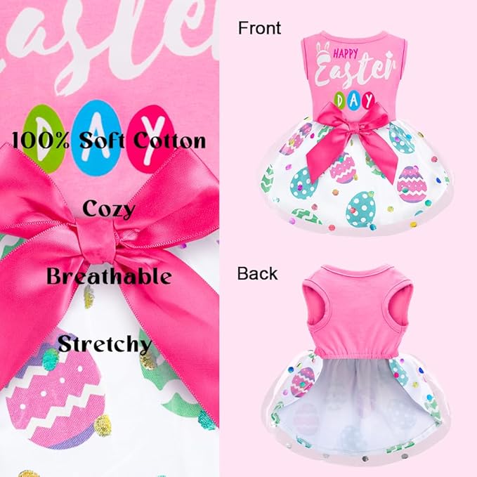 Dog Dress Girl Dog Dresses with Bowknot Tulle Princess Pet Clothes for Small Medium Large Dogs Girls Boys Cats Outfit Apparel (Large, Happy Easter)