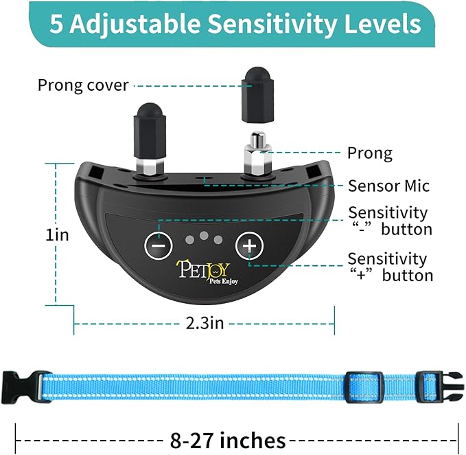PetJoy Dog Bark Collar, Automatic Barking Collars, Bark Shock Collar with 5 Adjustable Levels of Sensitivity, Barking Training Collar IPX7 Waterproof, Bark Collar 3 Packs