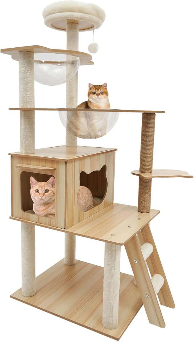 5 Tiers Cat Tree with Space Capsule and Hanging Swing Ball Multi-Level Cat Climbing Frame with Scratching Posts, Hammock, and Perch Modern Style for Indoor Kittens