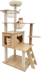 5 Tiers Cat Tree with Space Capsule and Hanging Swing Ball Multi-Level Cat Climbing Frame with Scratching Posts, Hammock, and Perch Modern Style for Indoor Kittens