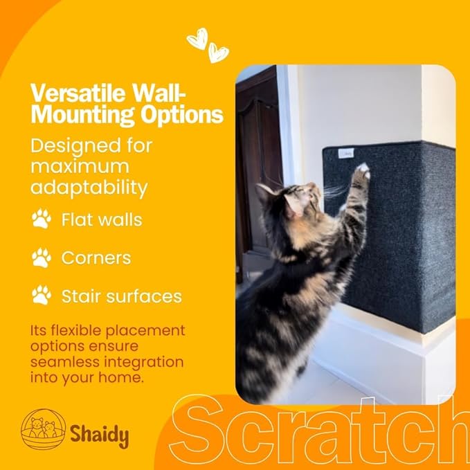 Shaidy Cat Scratch Wall Pad 24x15” - Corner Wall Scratcher for Cats, Self-Adhesive Cat Scratcher for Indoor Cats, Prevents Furniture Scratching, Cat Scratching Mat, Modern Dark Gray Design