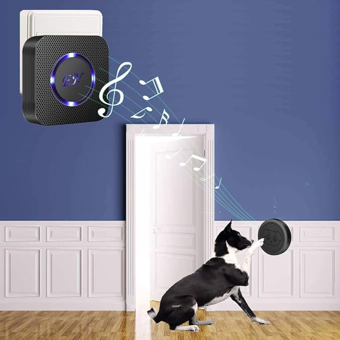 EverNary Dog Door Bell Wireless Doggie Doorbells for Potty Training with Waterproof Touch Button Dog Bells Included 2 Receivers and 4 Transmitters, Black